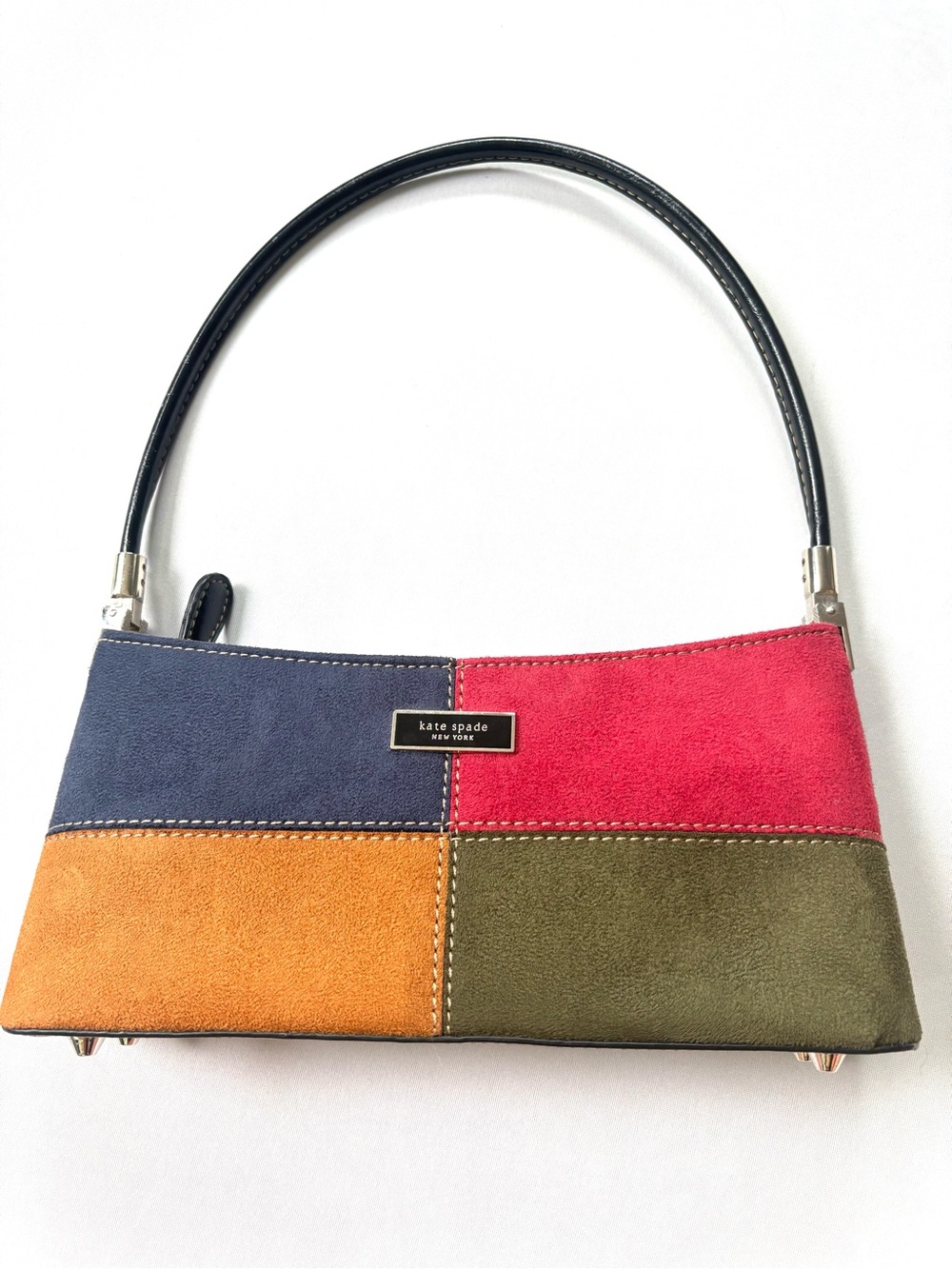 Kate Spade Vintage Multicolor Colorblock Suede Small Top Handle Zip Bag Y2K